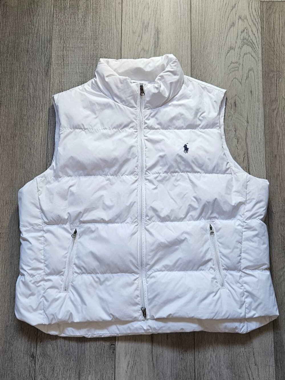Ralph Lauren Sport Womens XL White Down Puffer Vest Quilted Embroidered Pony 24
